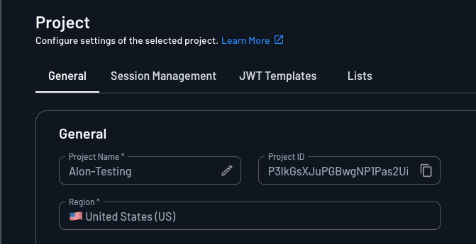 Descope Project ID in project settings