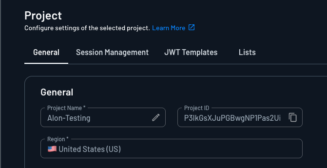 Descope Project ID in project settings