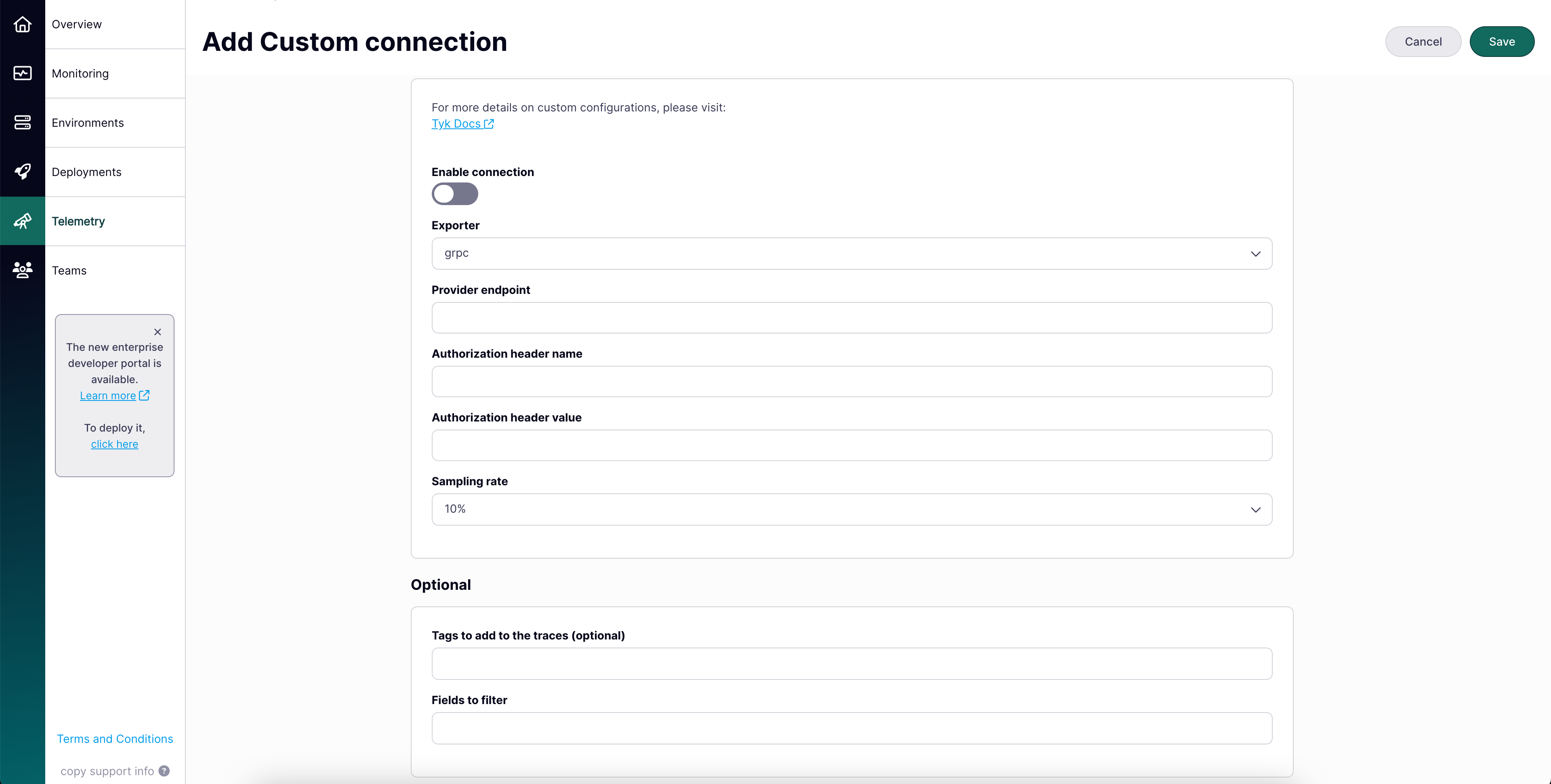Tyk Cloud Telemetry Custom