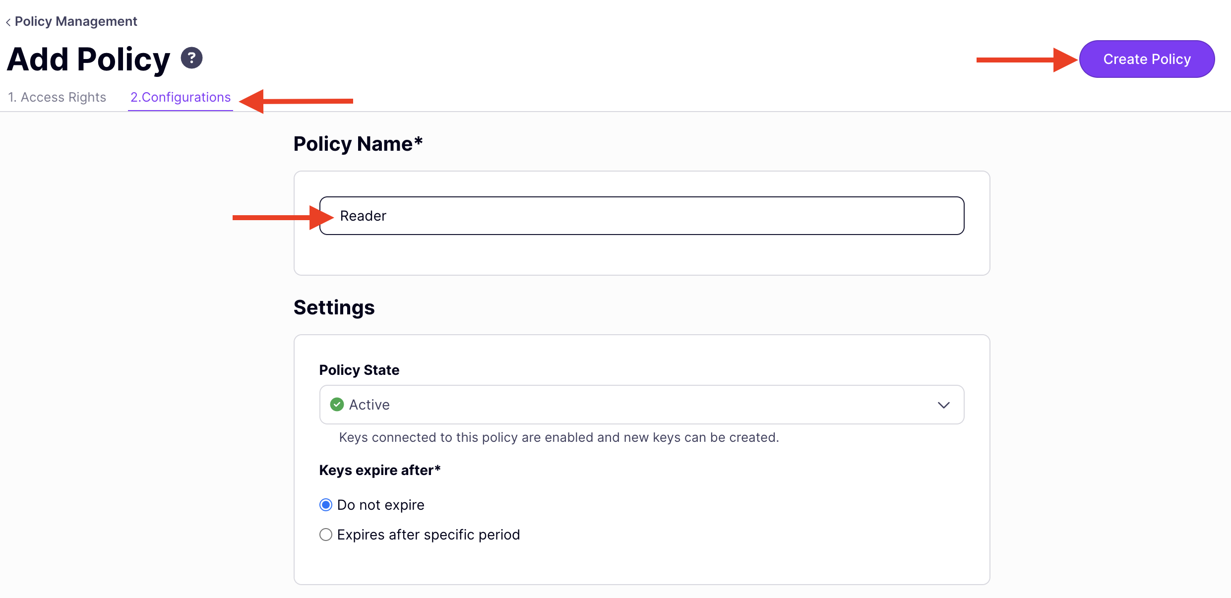 Reader policy configuration