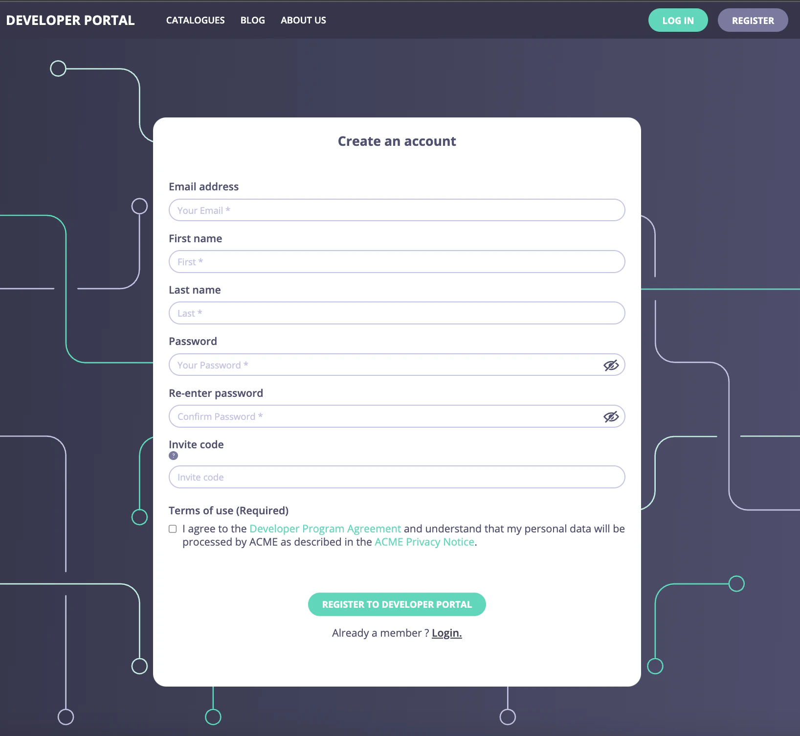 Customized user sign-up form