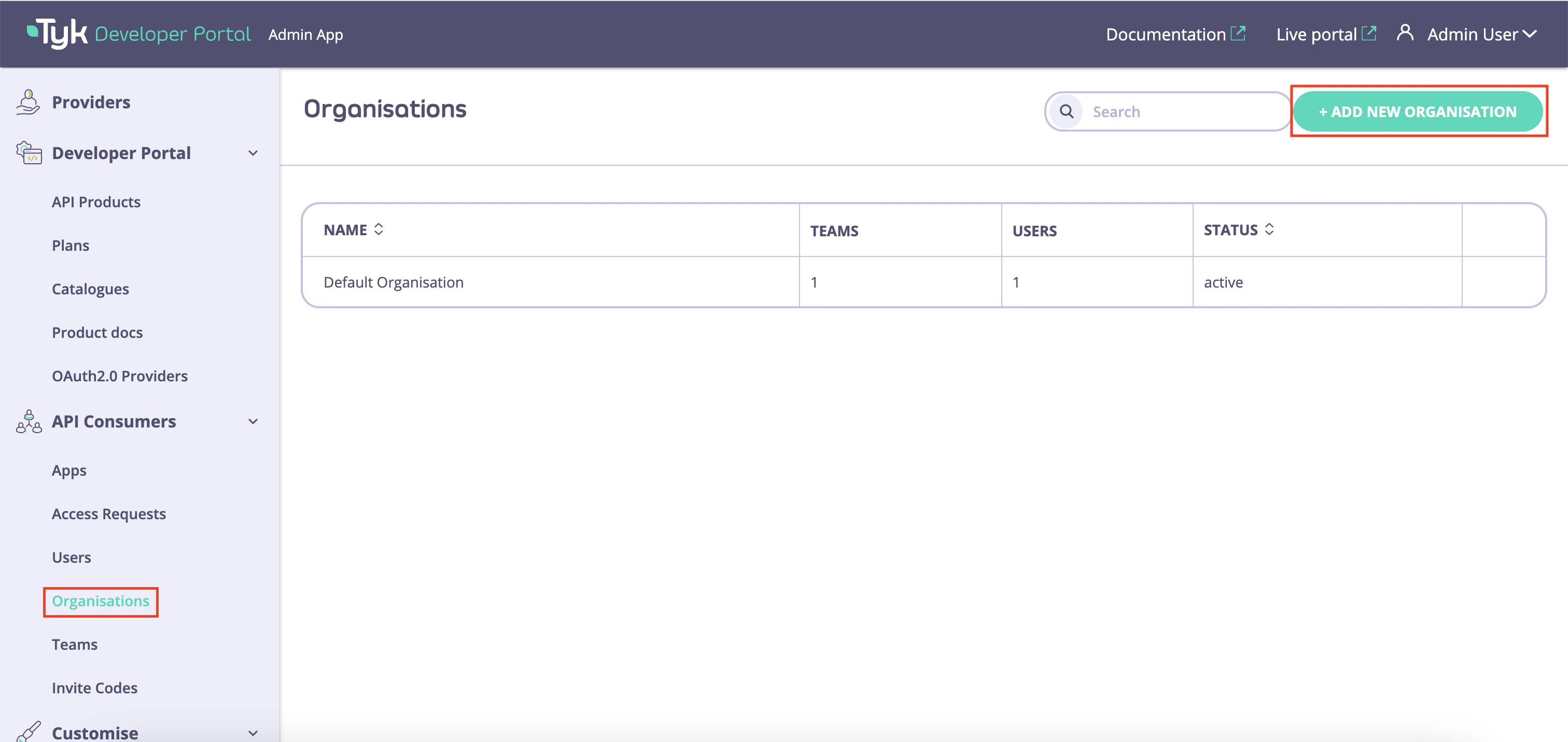 Add a new Organisation