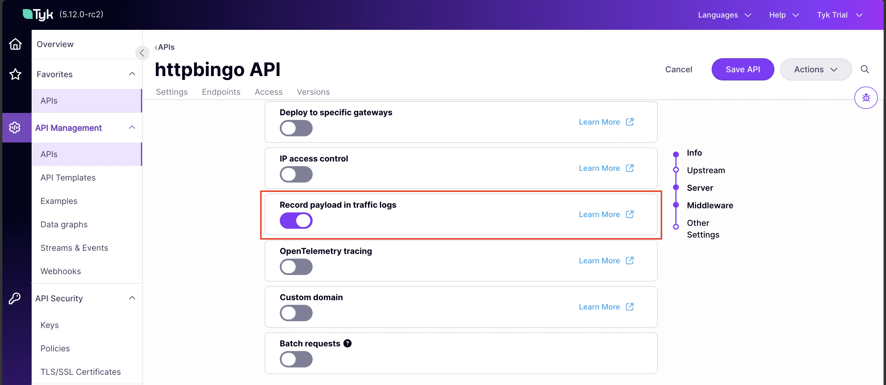 Enabling detailed activity logs for a Tyk OAS API
