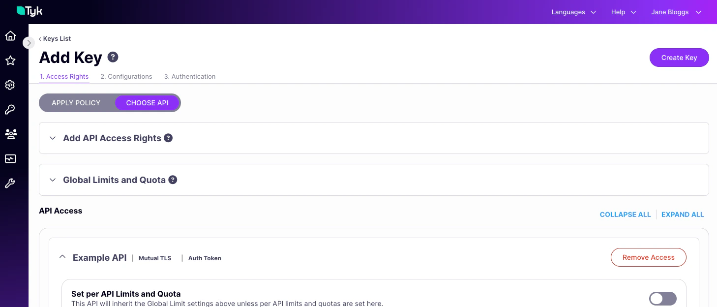 Creating an API Key for an API secured with Auth Token and mTLS