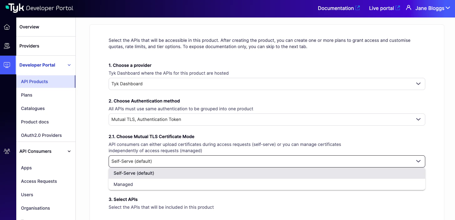 Choosing the certificate management mode for API Products protected by Auth Token with mTLS