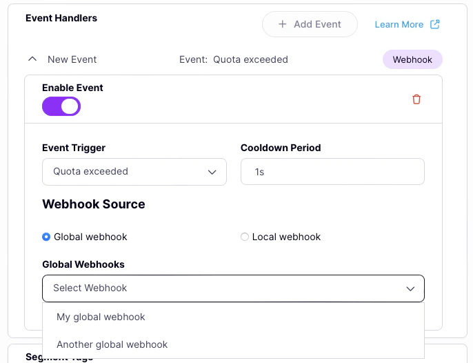 Select from the list of available global webhooks