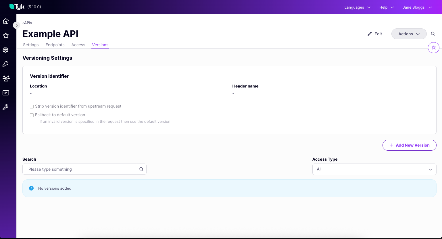 An unversioned Tyk OAS API in the API Designer
