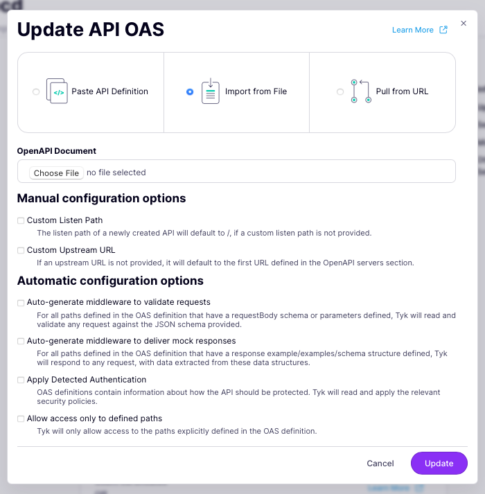 Configuring the import location and options