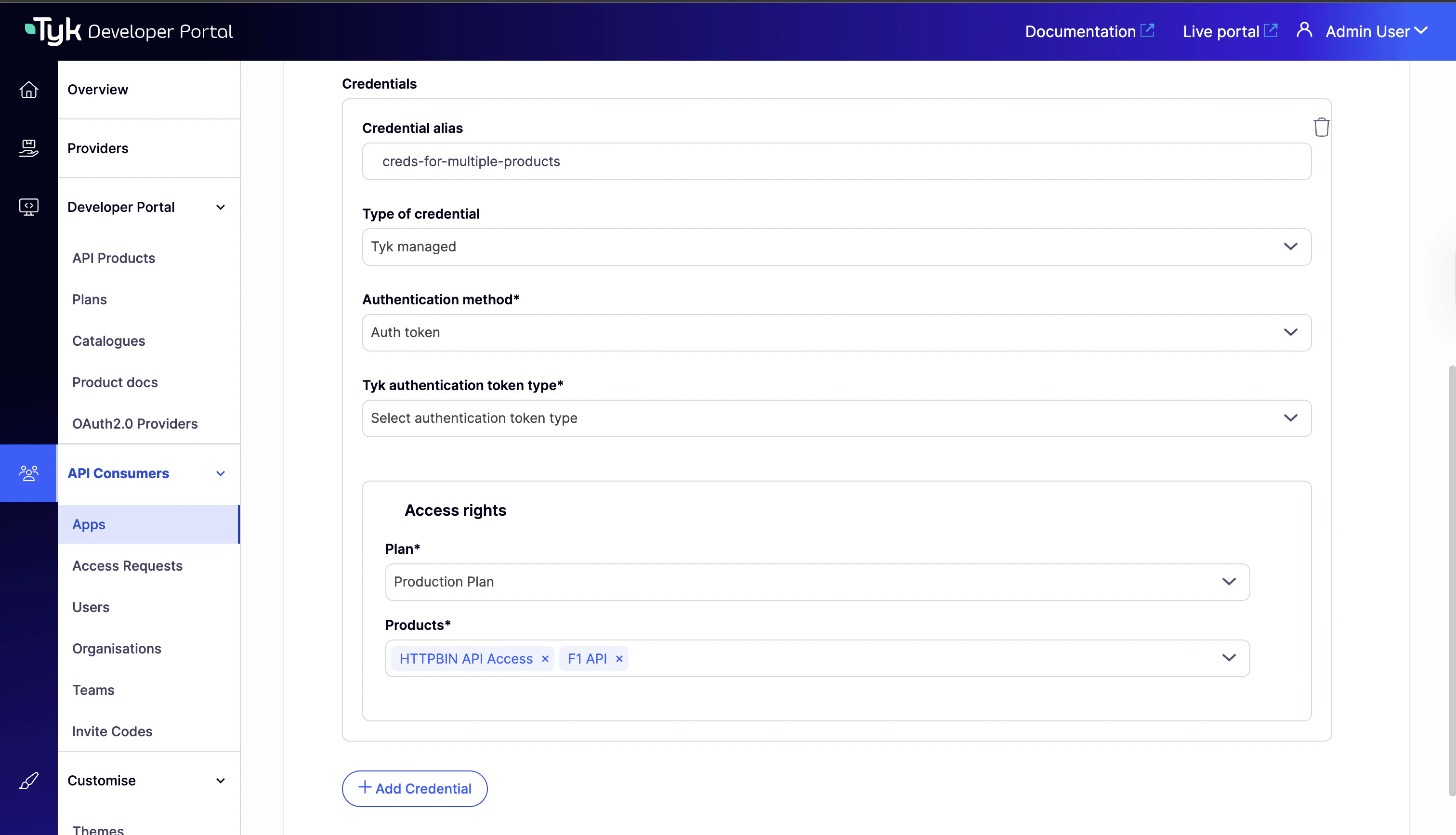 admin adding multiple api products to a single plan