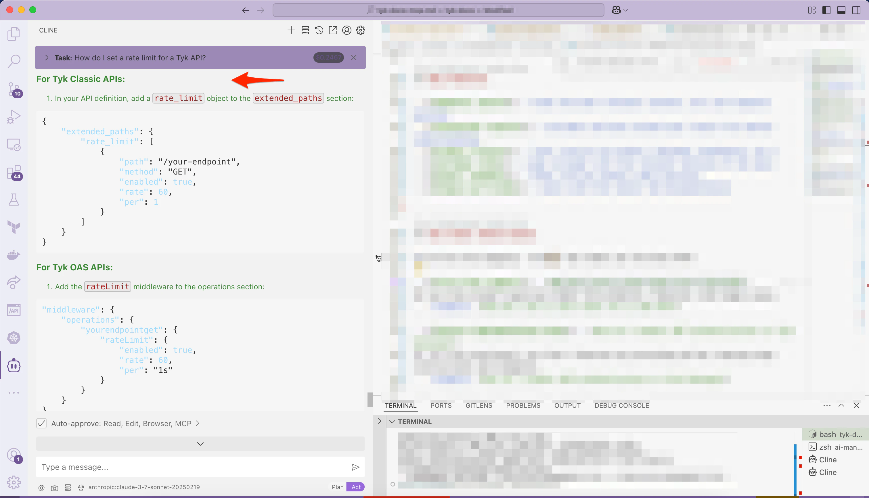 Screenshot of the response to request of AI to create a new user