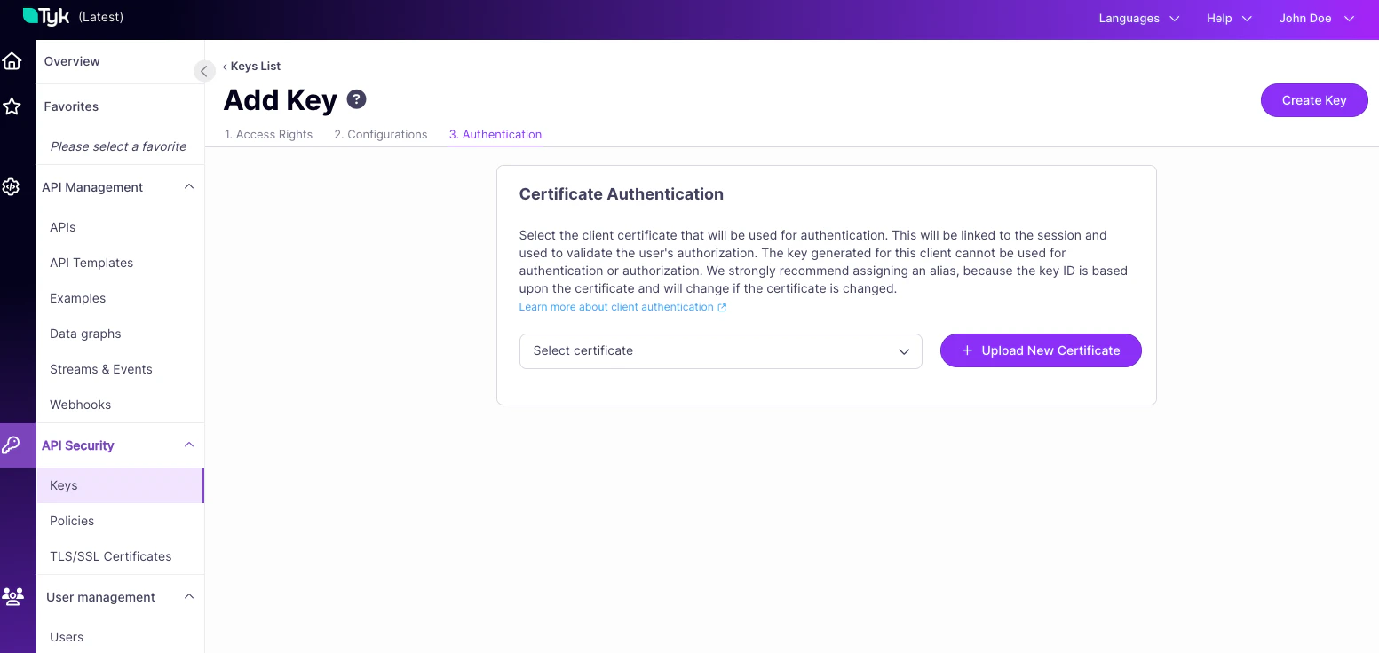 Associating a client certificate with an API for Certificate Authentication