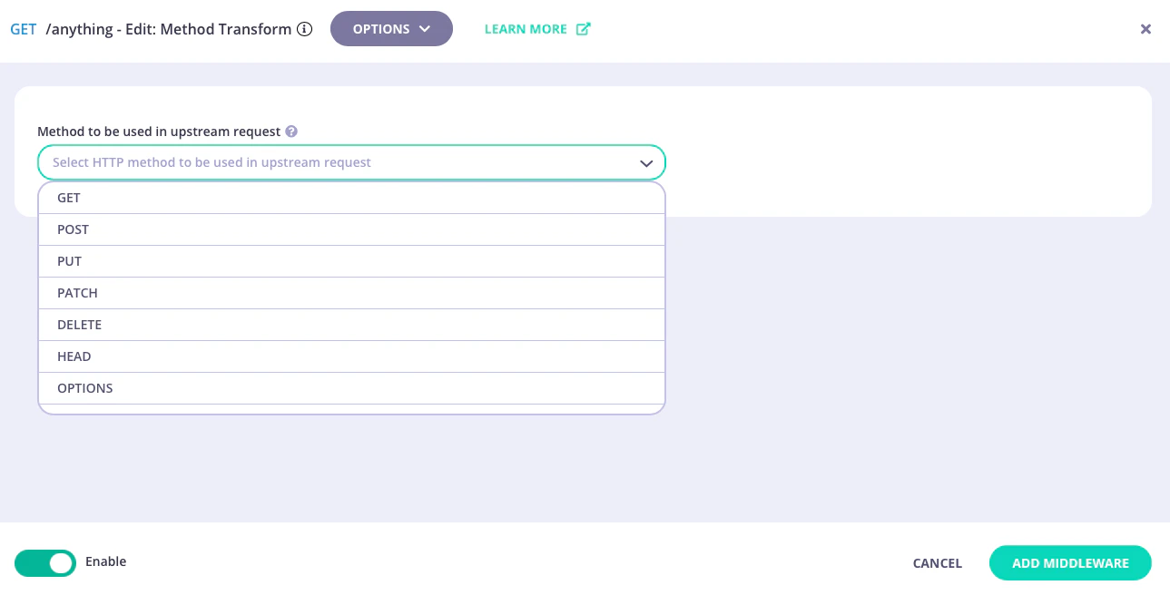 Selecting the new HTTP method for requests to the endpoint