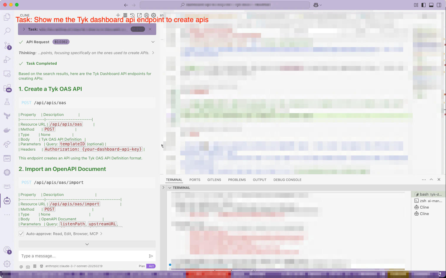Screenshot of the response to request of AI to create a new user