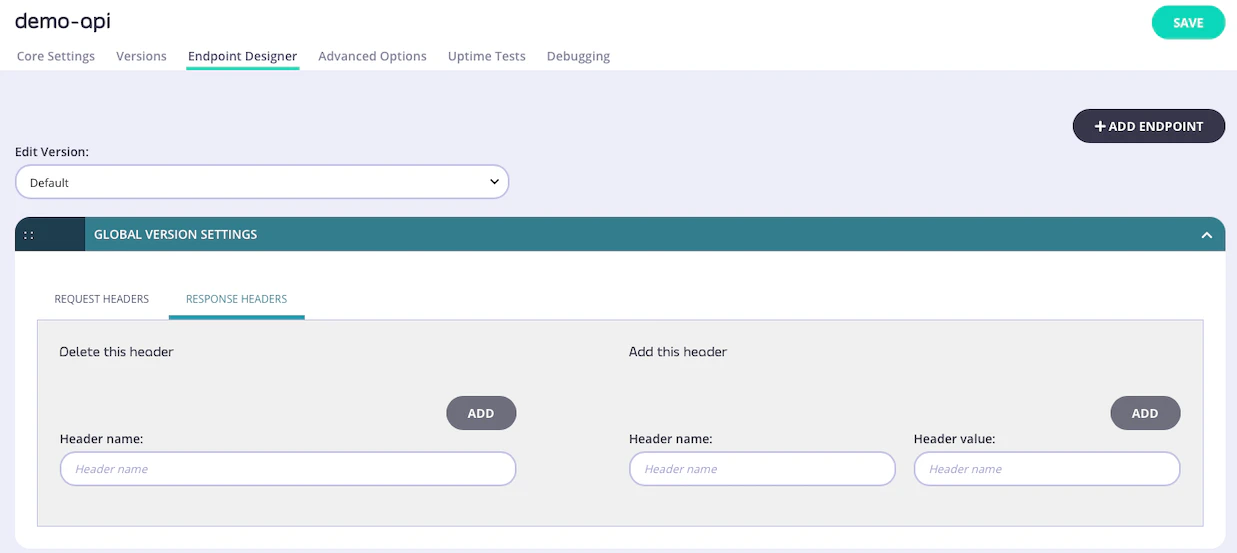 Configuring the API-level response header transform