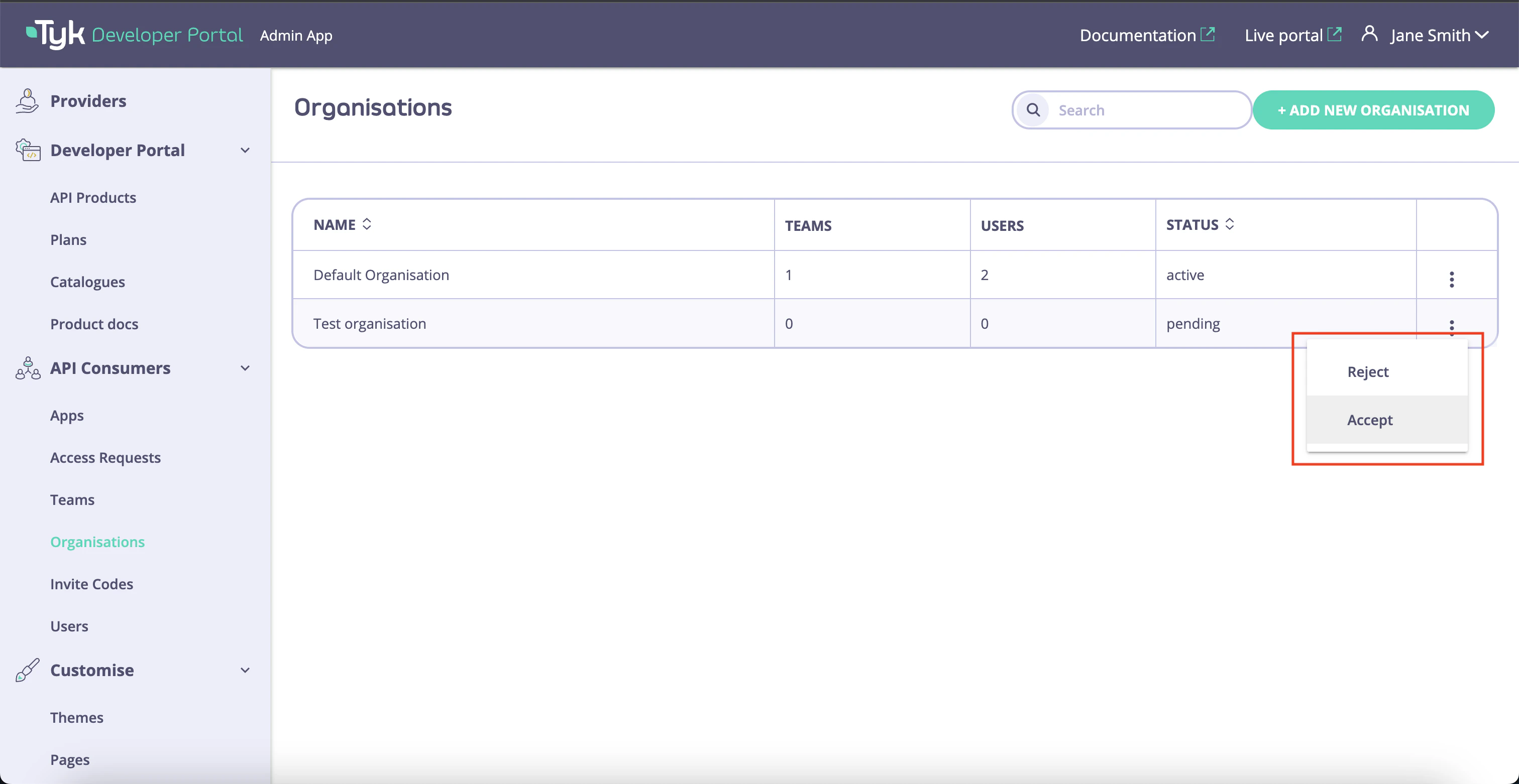 New Organisation registration request view