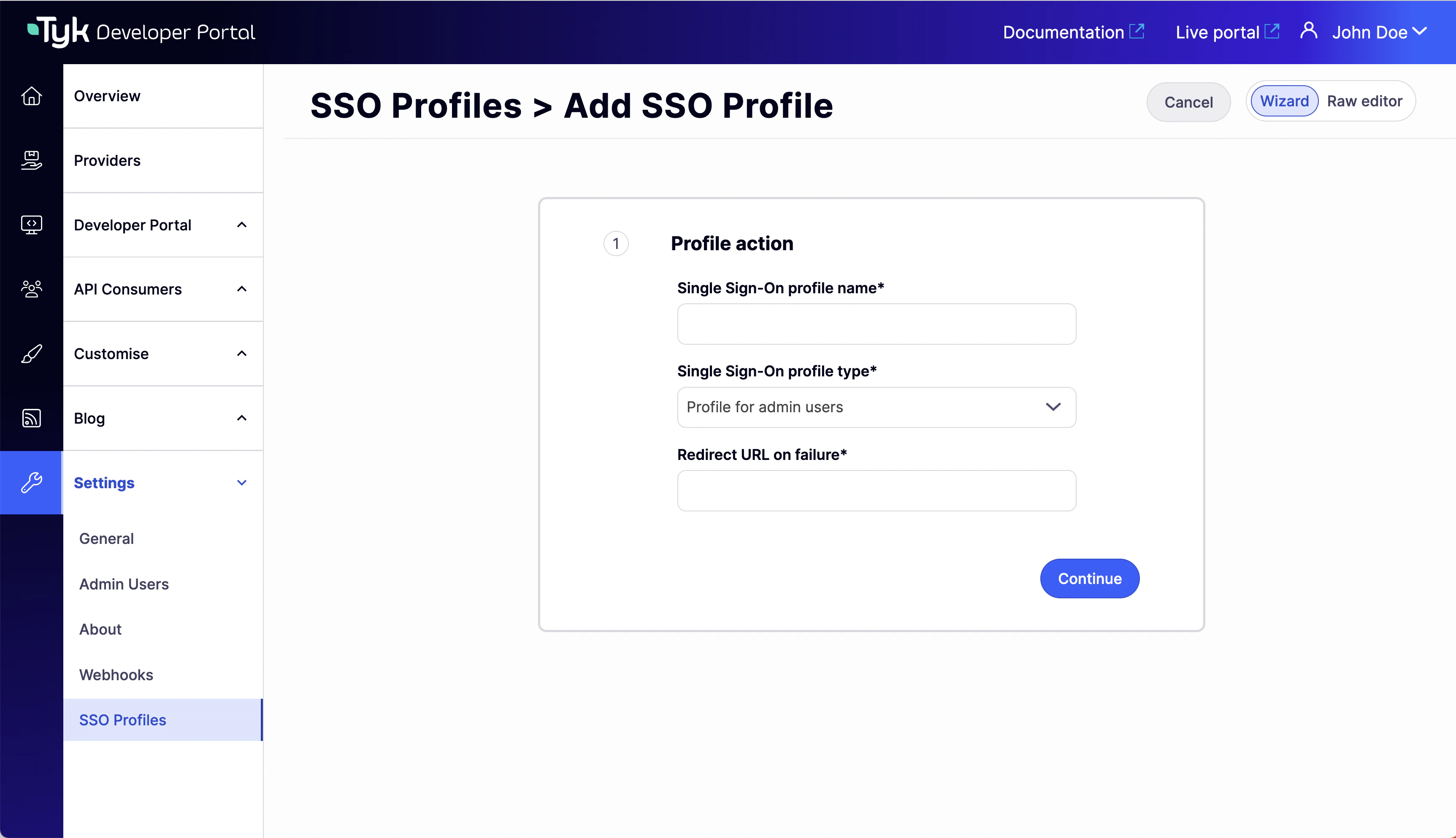 SSO Profiles Wizard - Profile action step