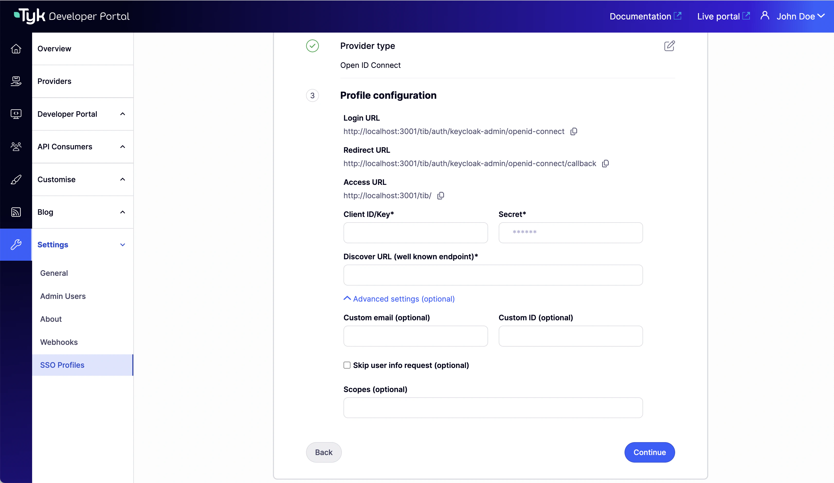 SSO Profiles Wizard - Profile configuration