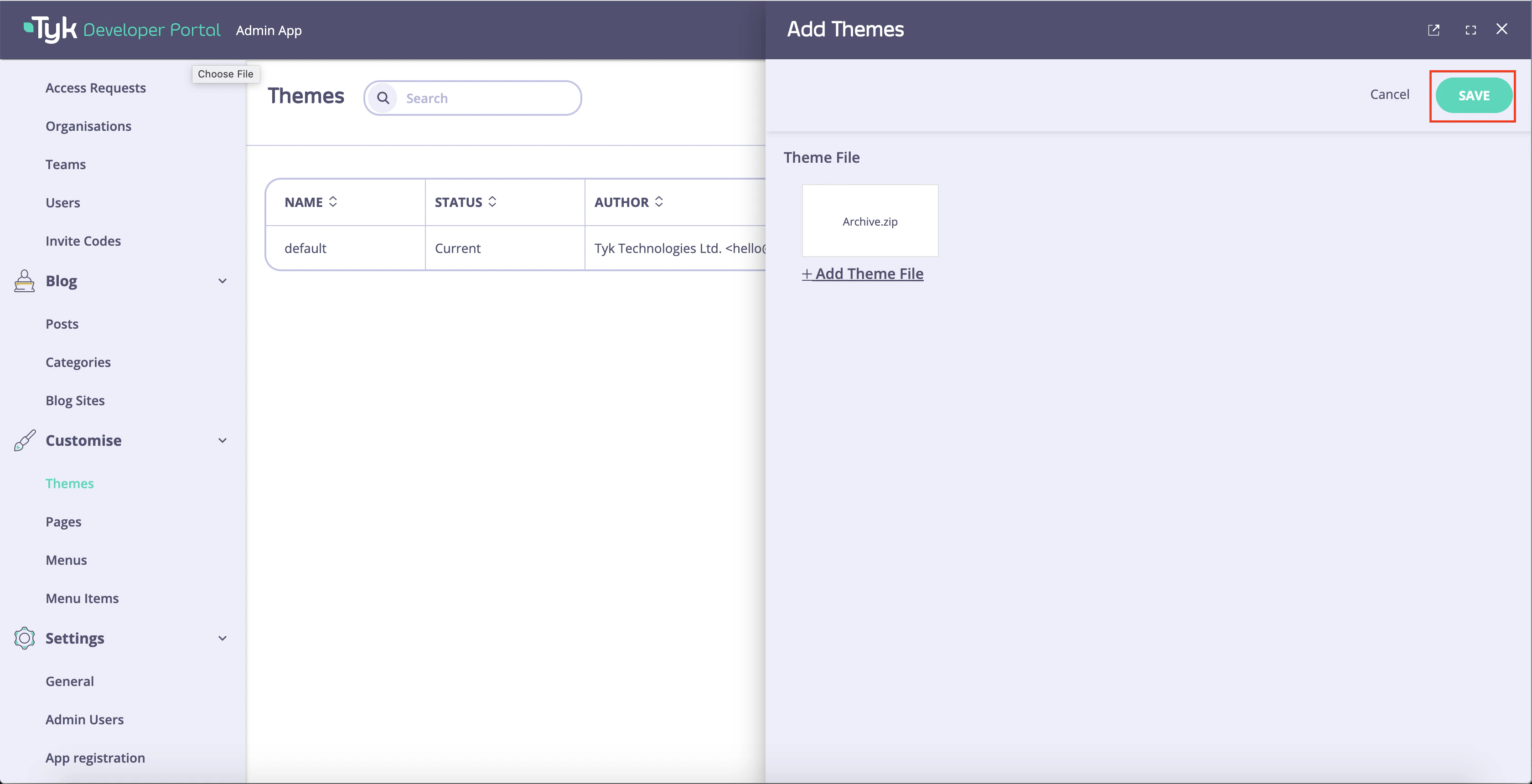 Save new theme
