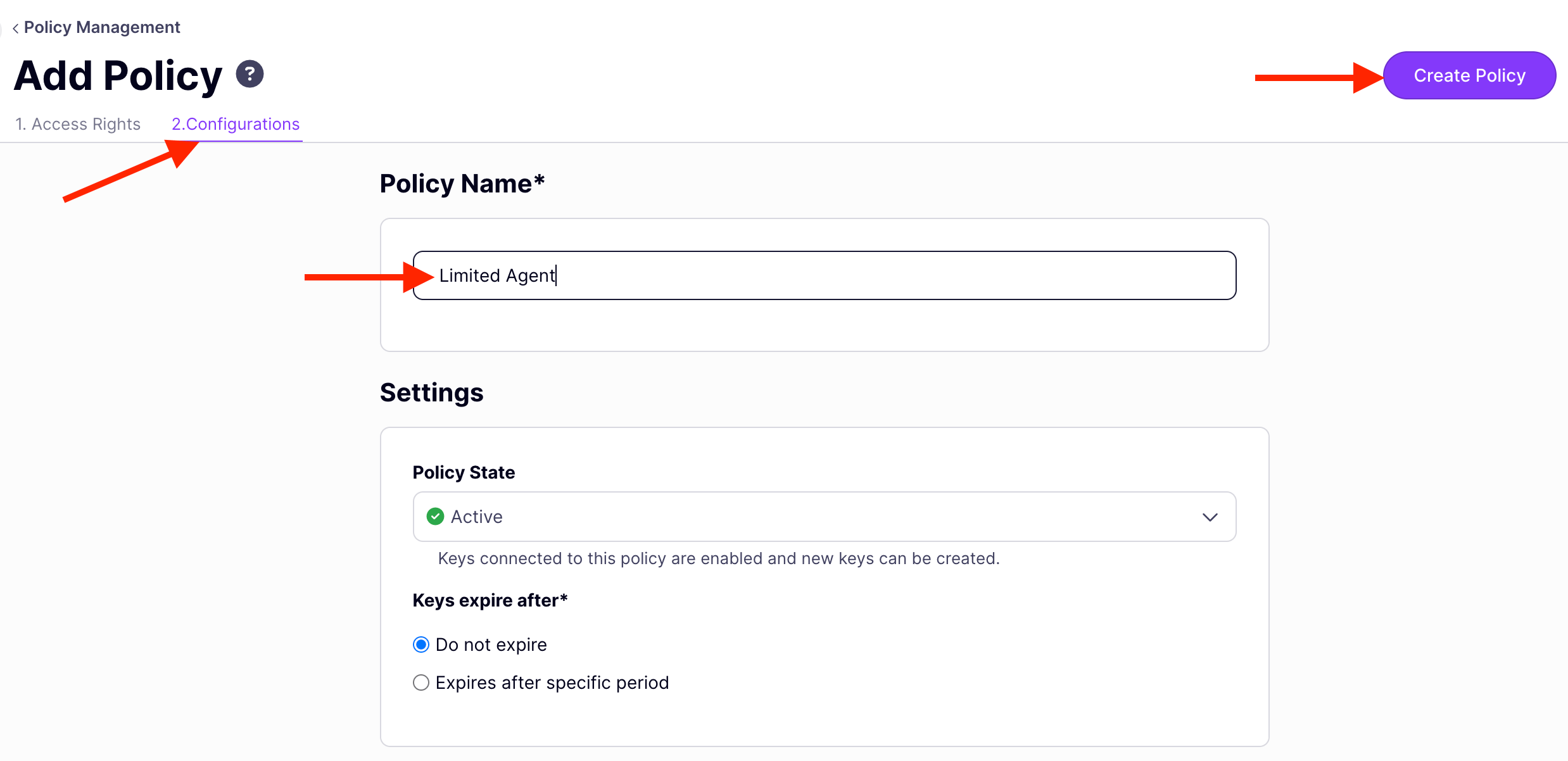 Create the Limited Agent policy