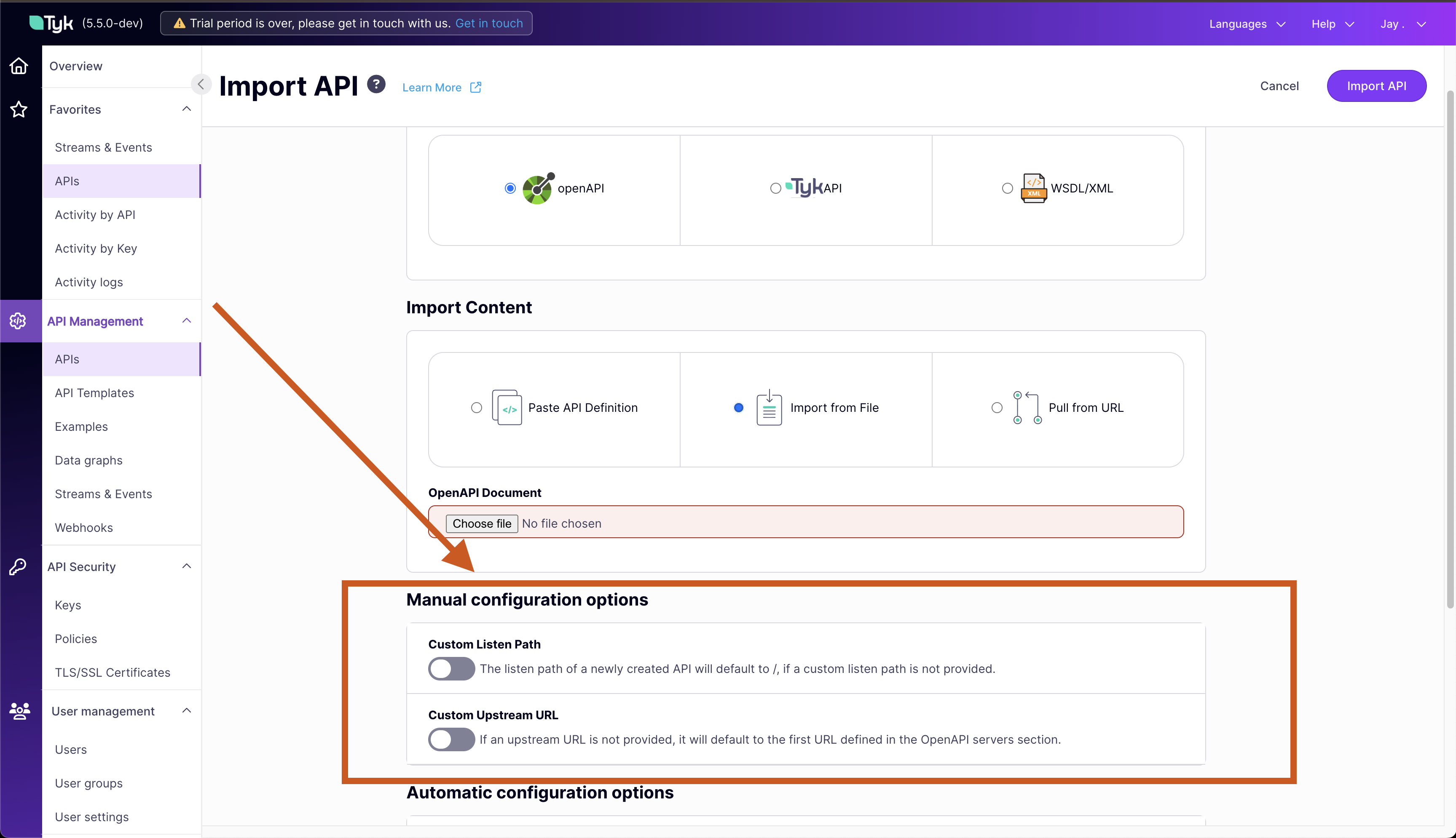Configuring the listen path and upstream URL