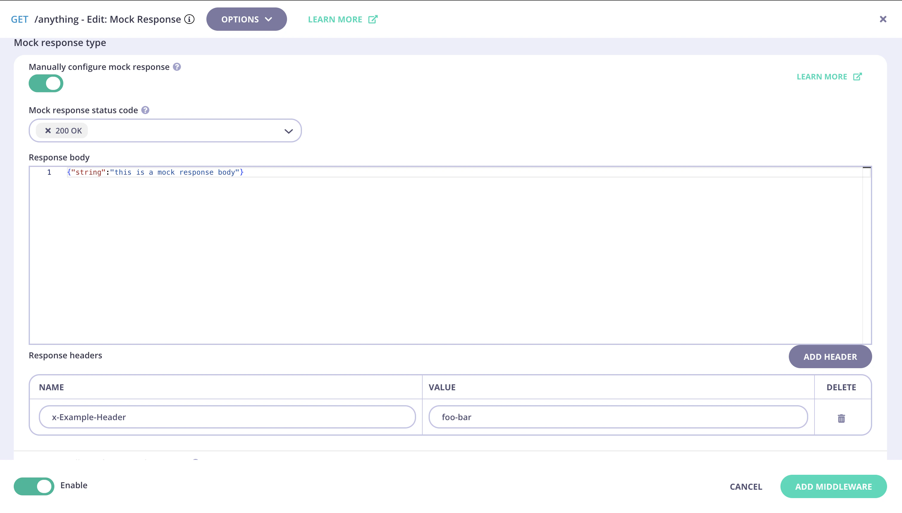 Configuring the mock response