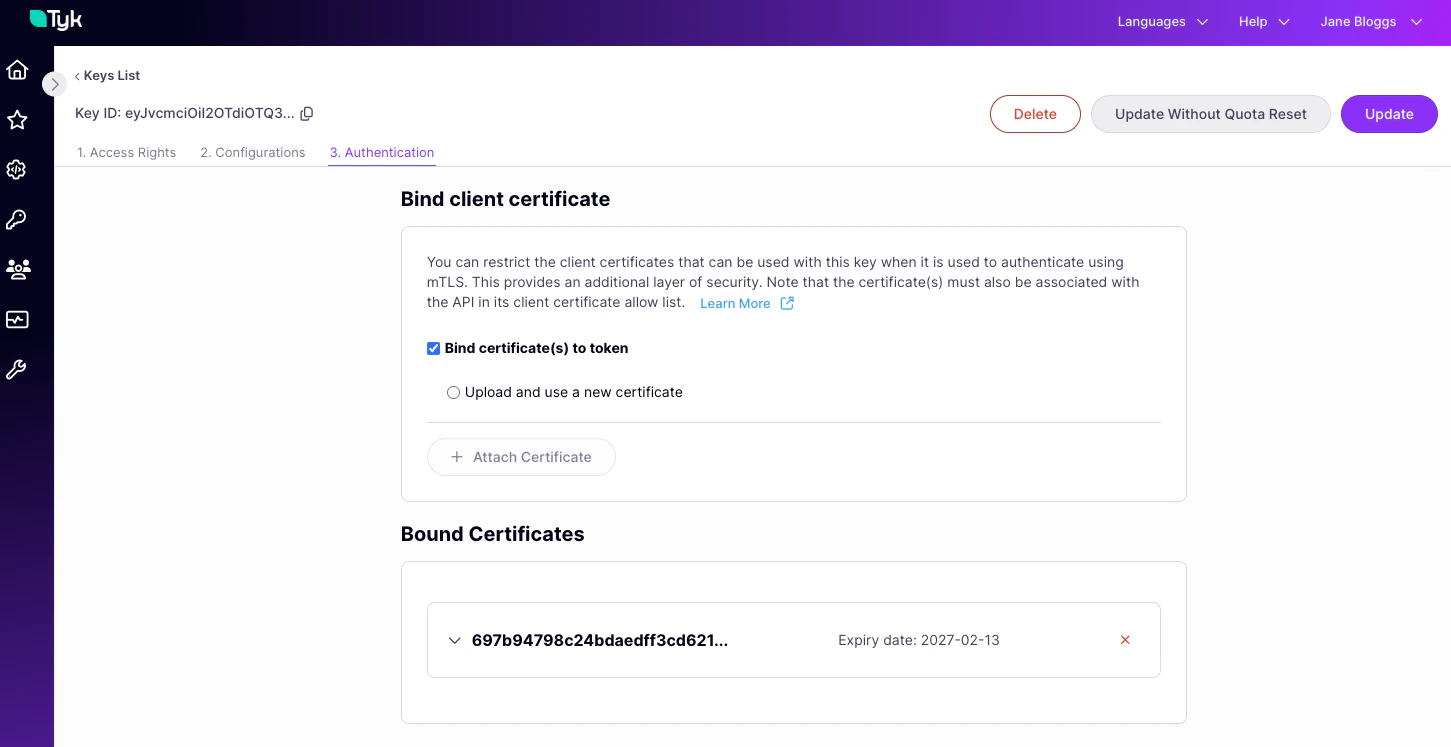 The new cert is shown in the list of bound certificates