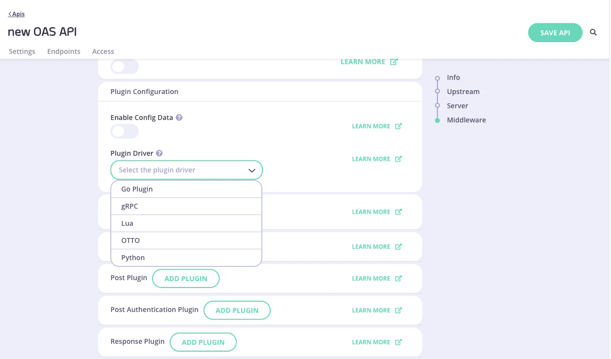OAS API Plugins Driver Config