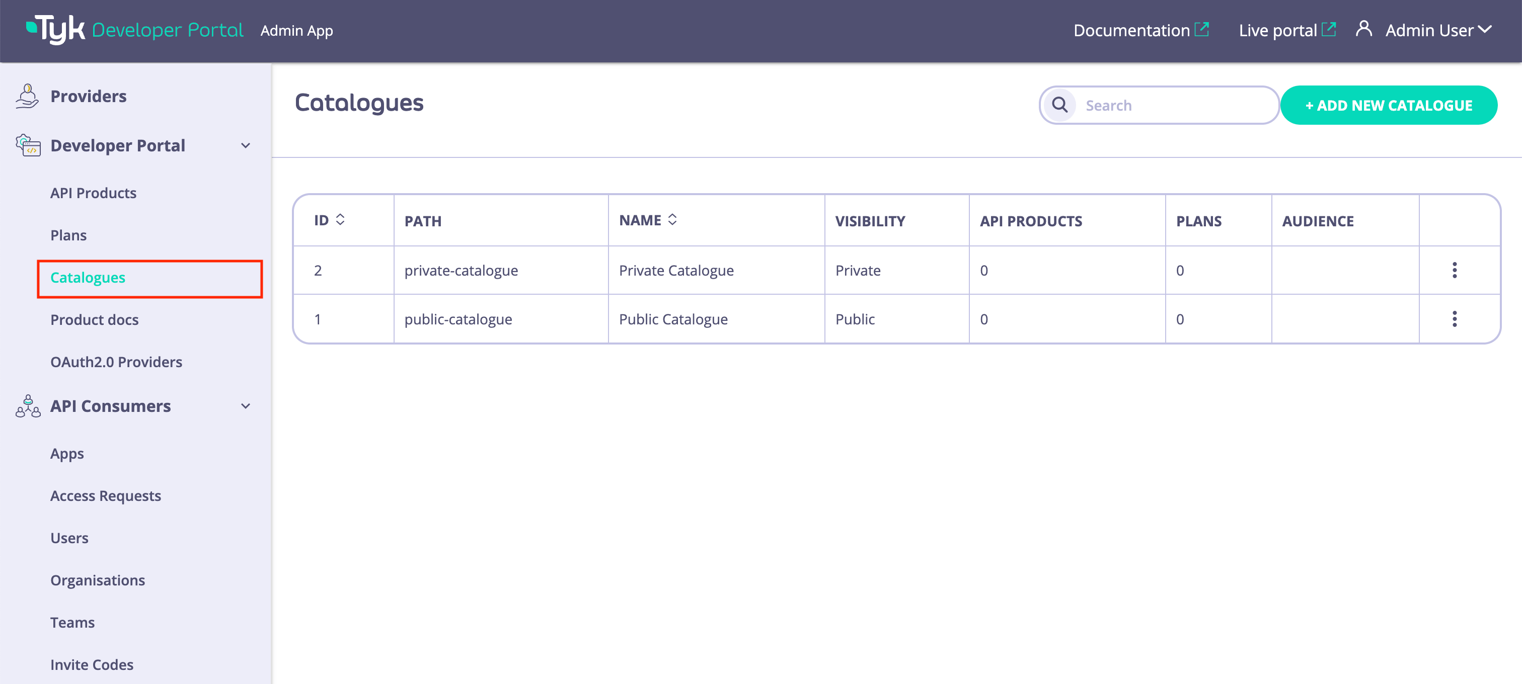Navigate the to catalogues menu