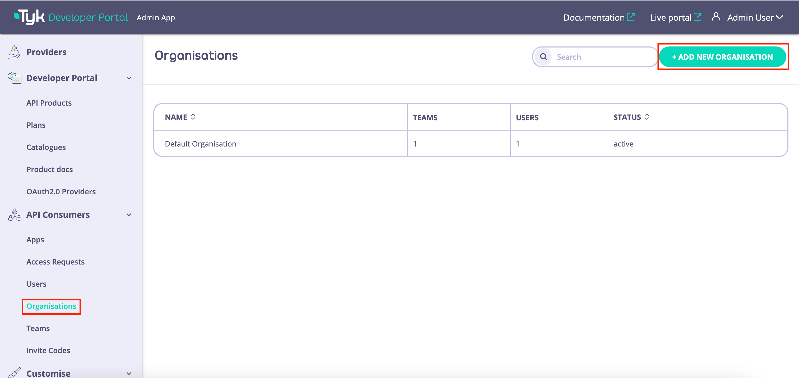 Add a new Organisation