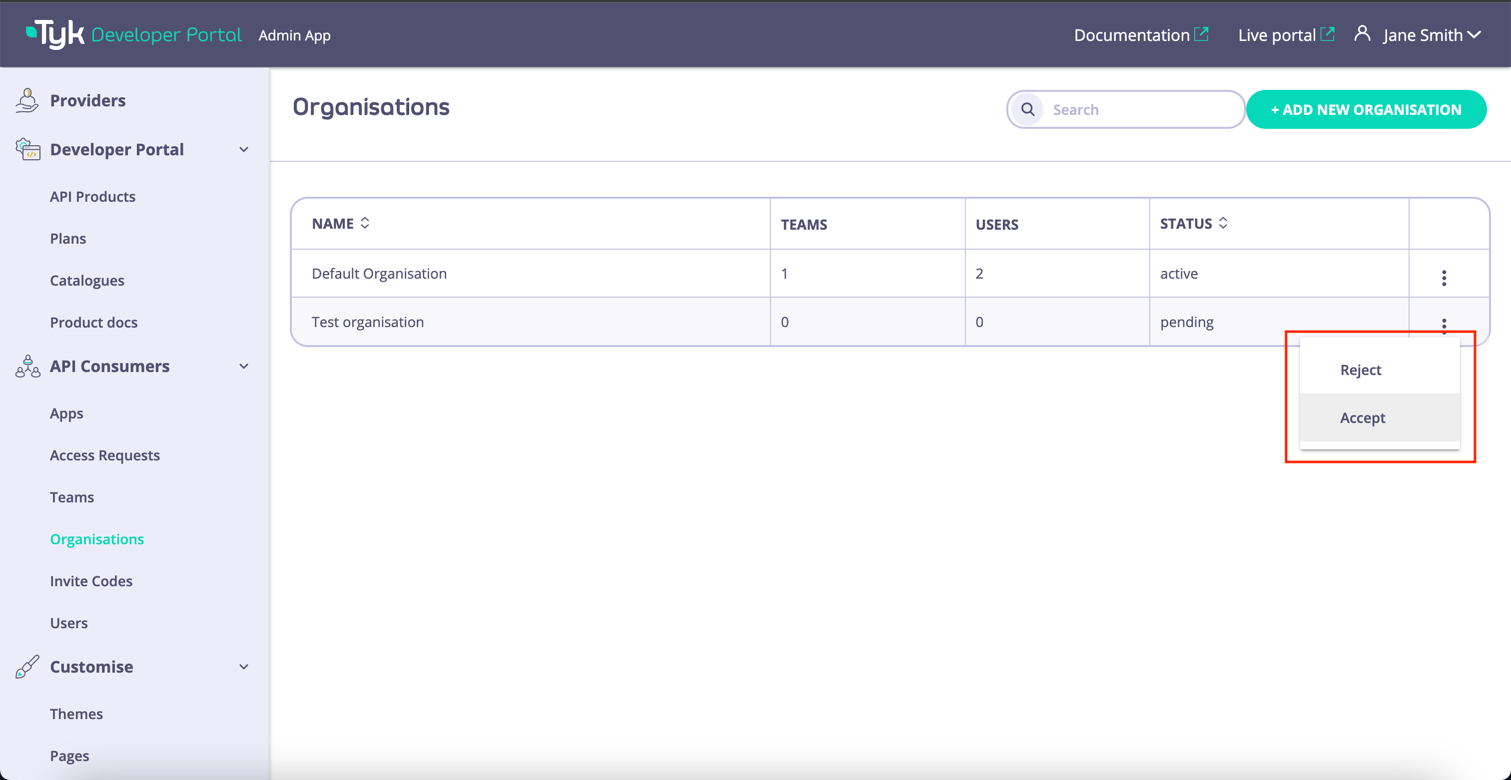 New Organisation registration request view