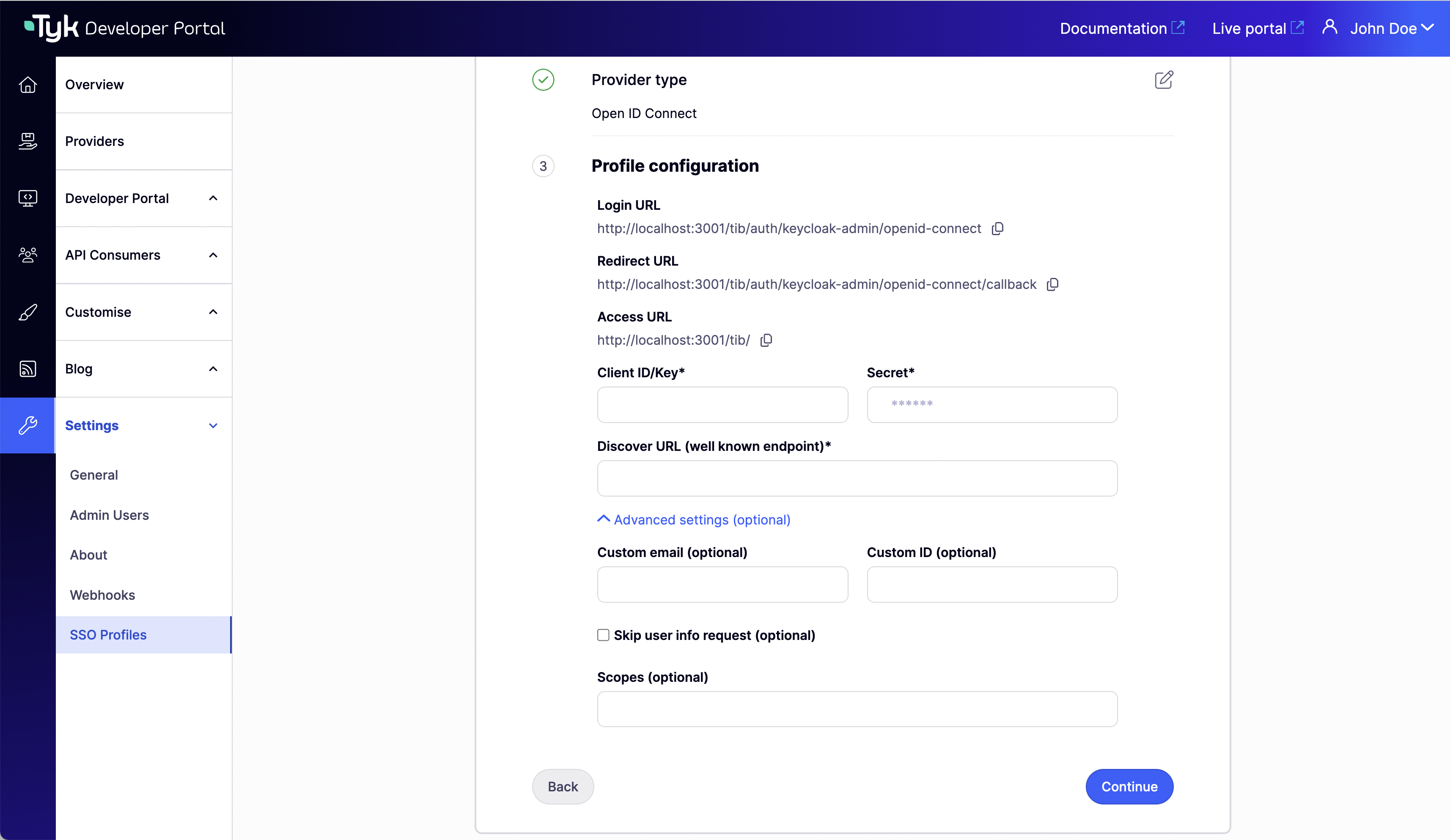 SSO Profiles Wizard - Profile configuration
