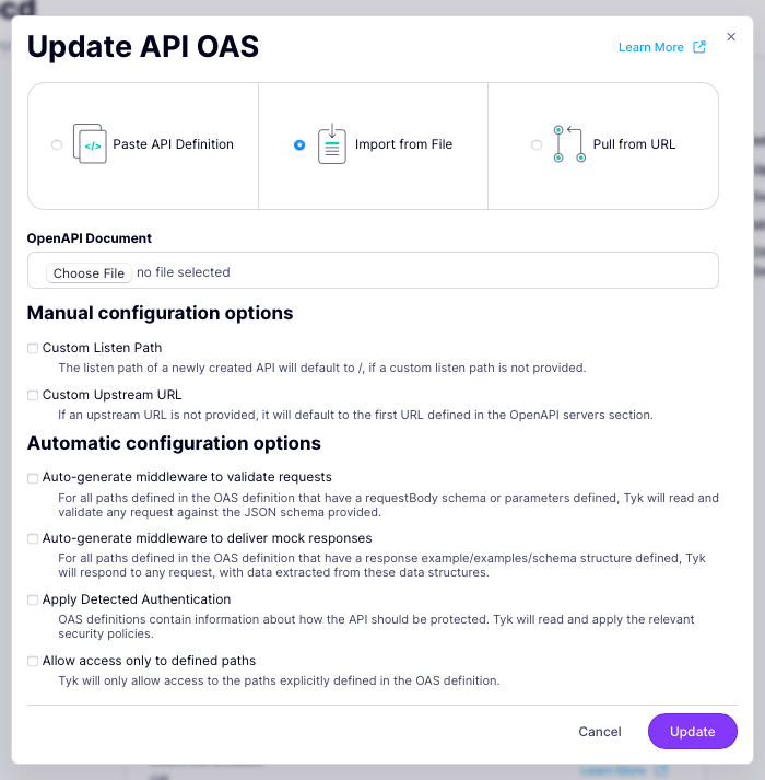 Configuring the import location and options