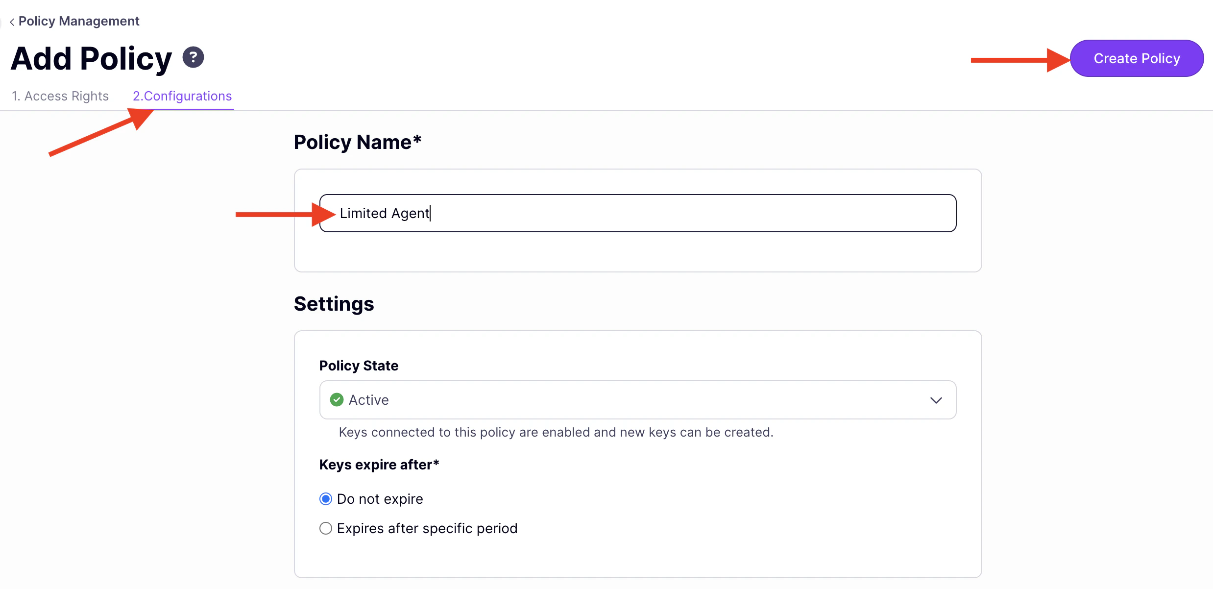 Create the Limited Agent policy