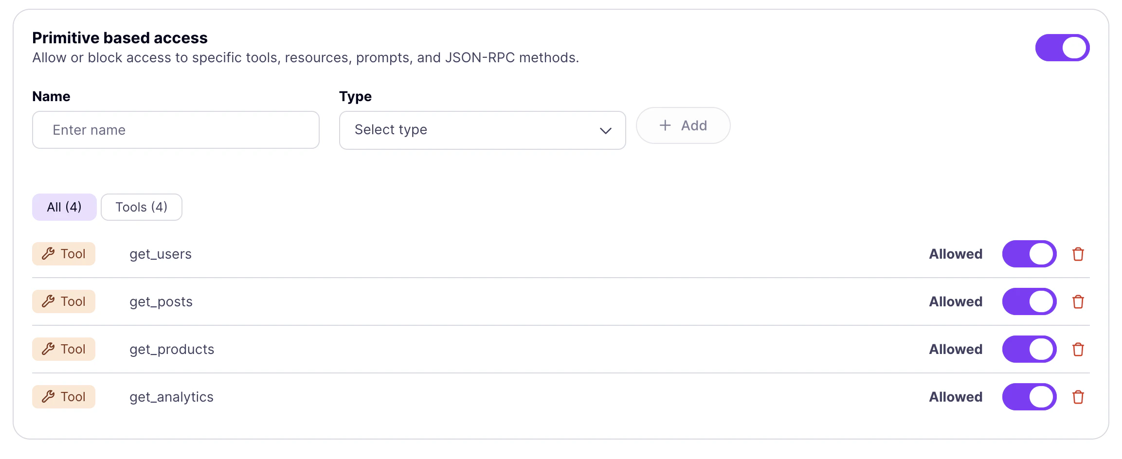 Primitive based access configuration