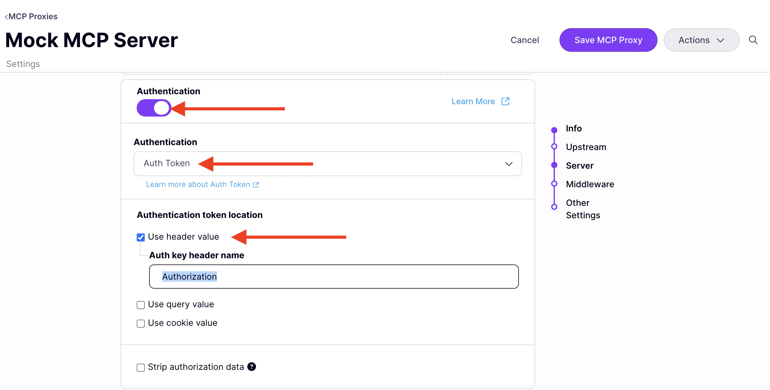 Auth token header configuration