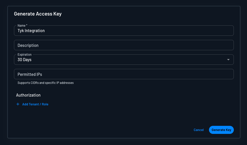 Descope Generate Access Key dialog