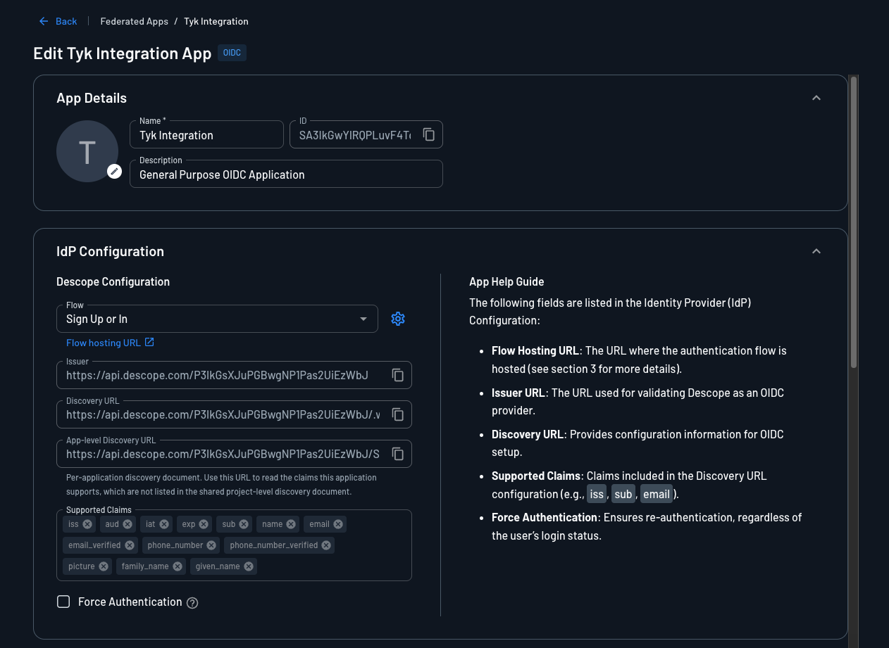 Descope OIDC application IdP configuration
