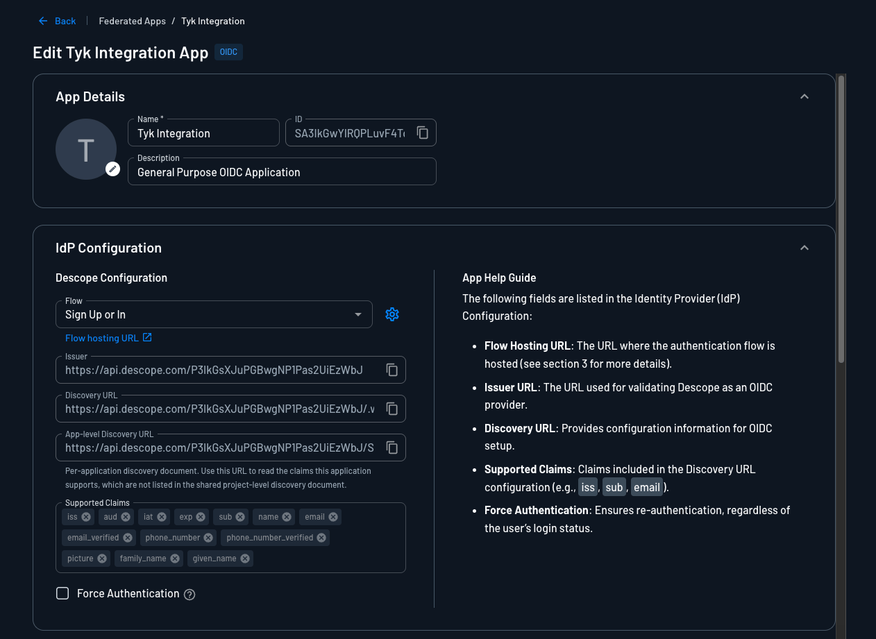 Descope OIDC application IdP configuration