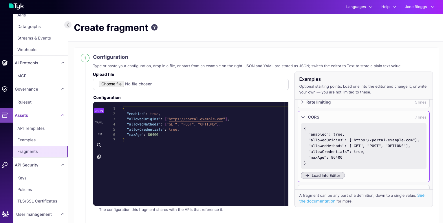 Setting the configuration of a new API Fragment.