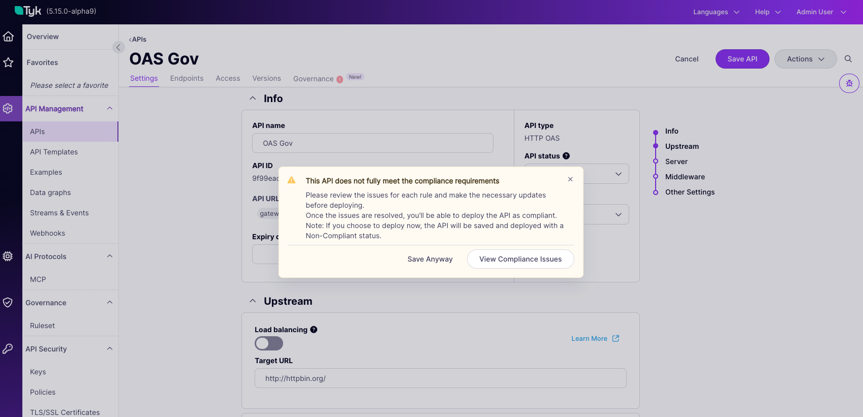 Deployment Warning dialog