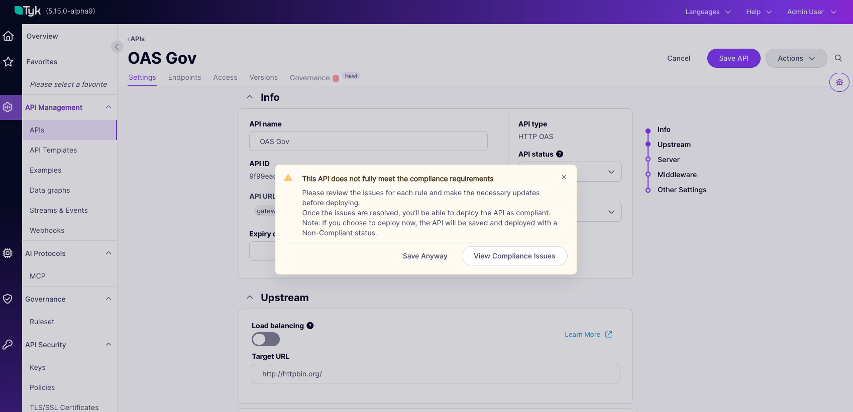 Deployment Warning dialog