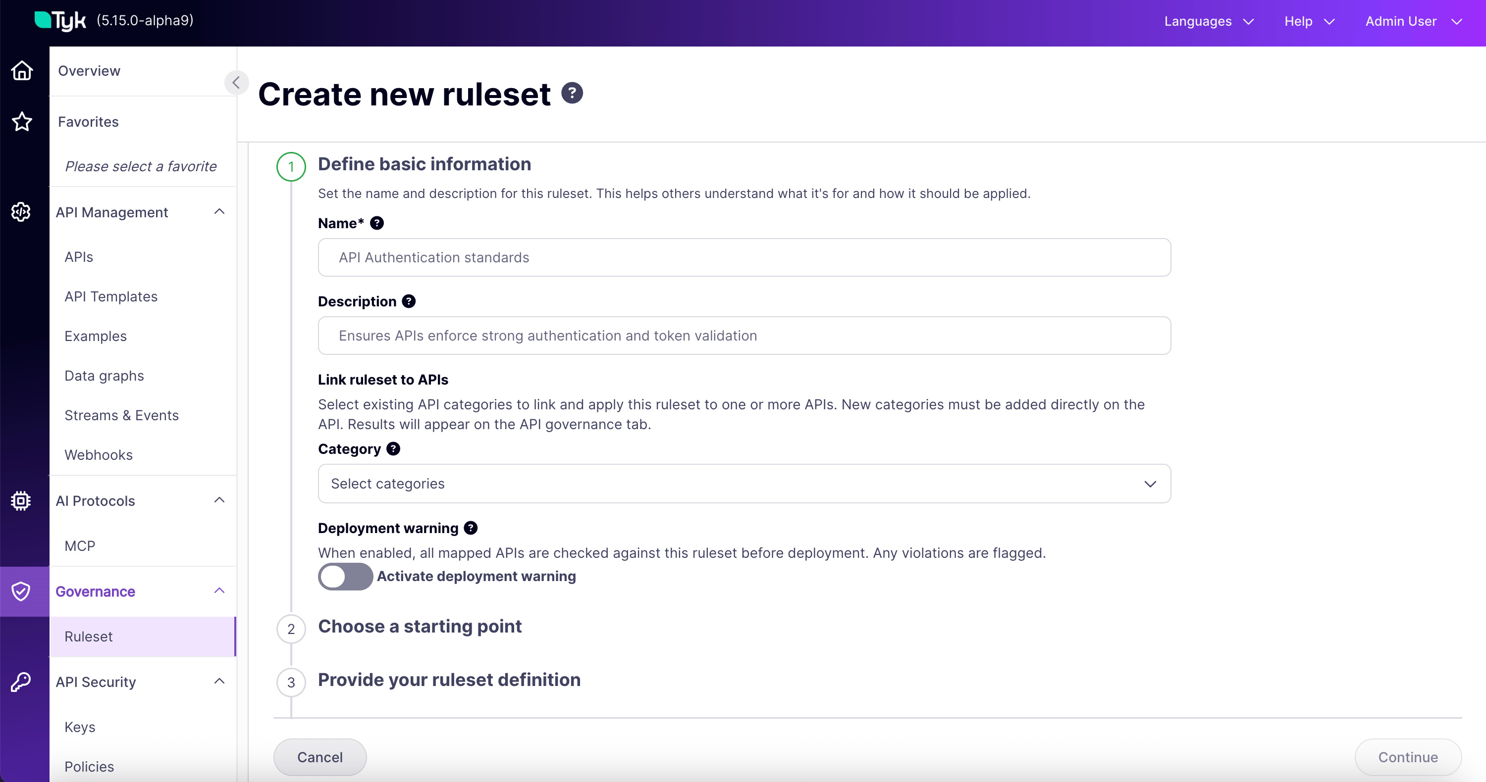 Rulesets empty state with the Create new ruleset button