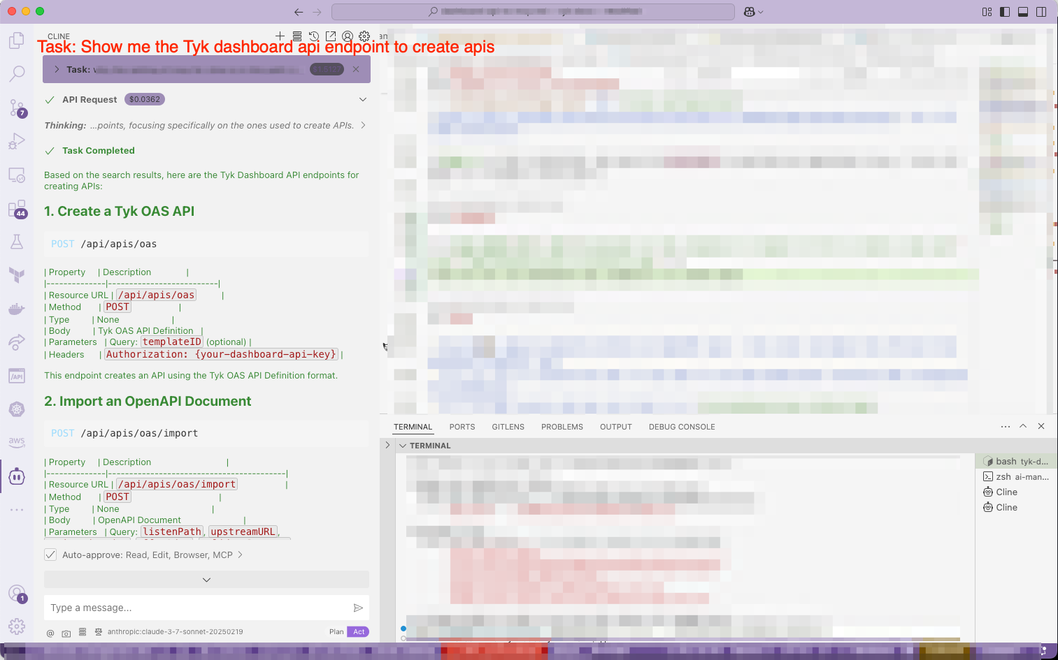 Screenshot of the response to request of AI to create a new user
