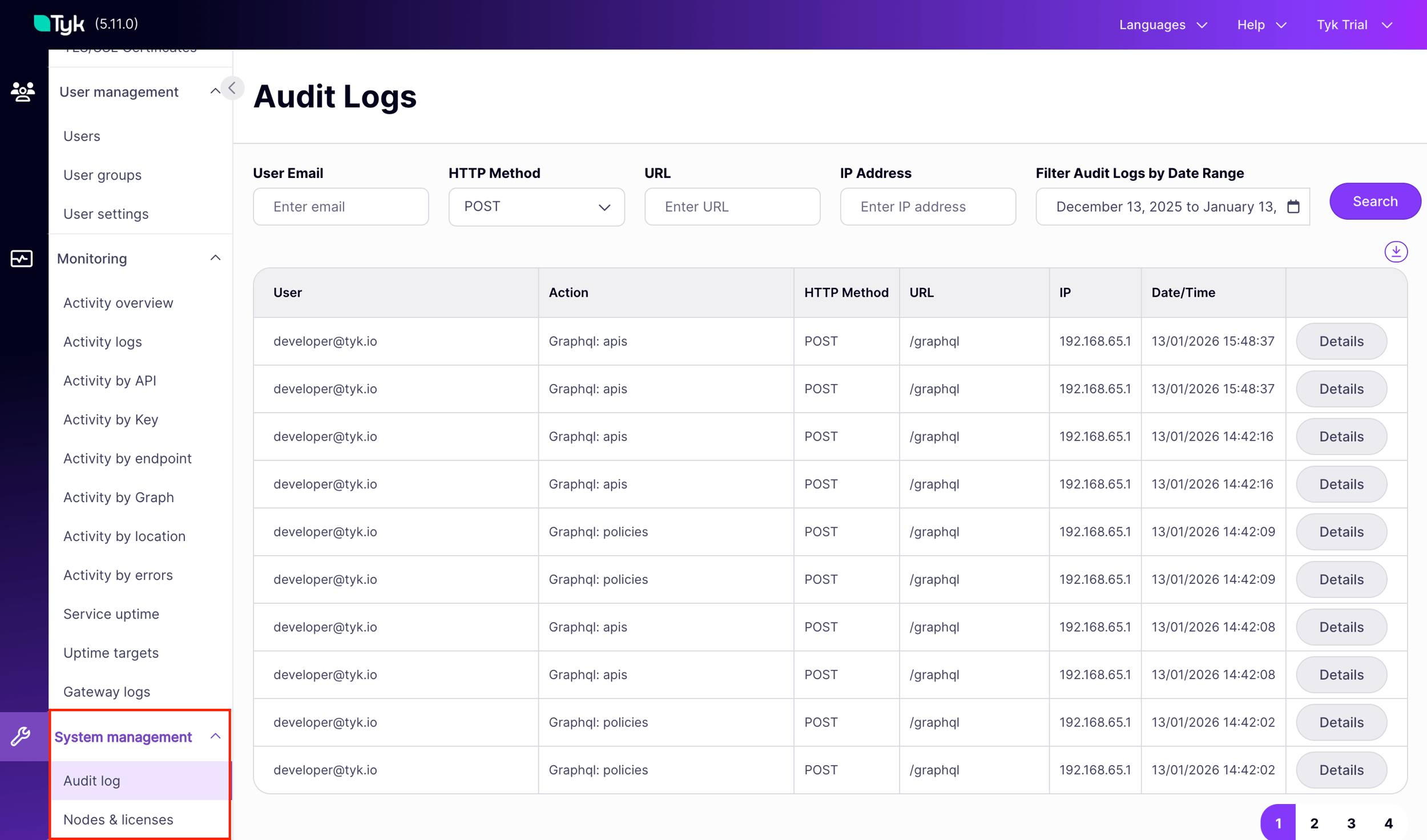Auditee Module Gui Enable and View Audit Logs in Tyk Dashboard - Tyk Documentation