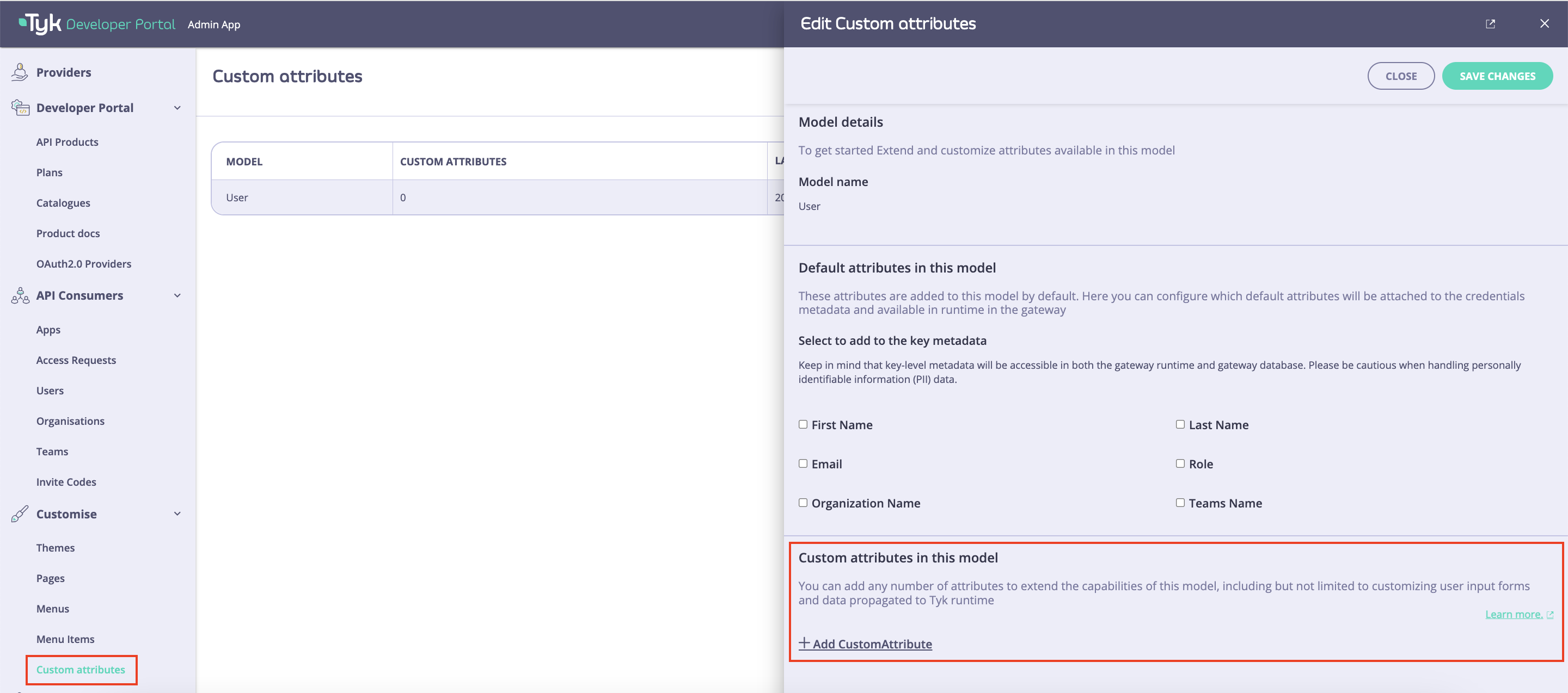 Customize User Model in Developer Portal - Tyk Documentation