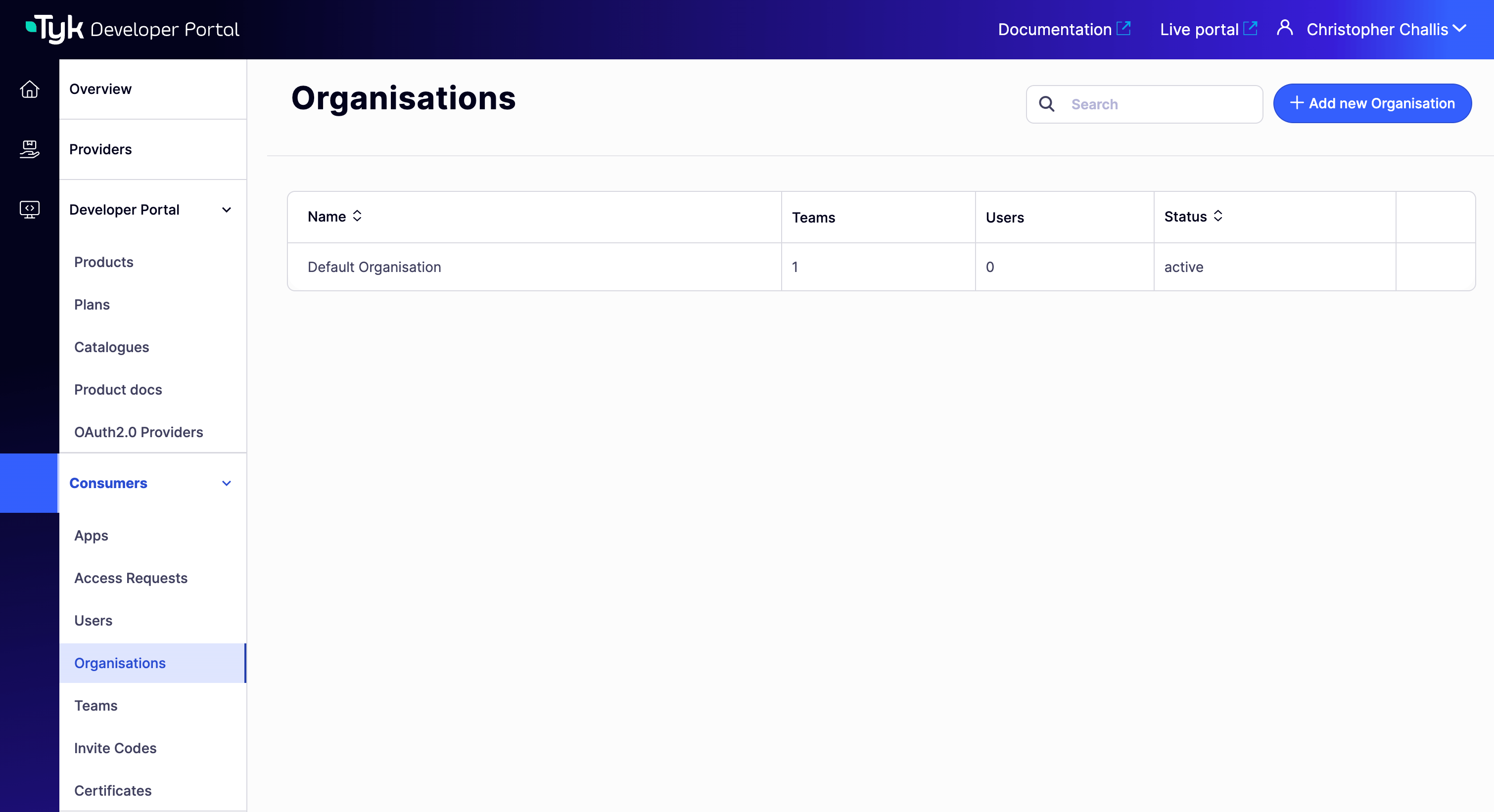 Add a new Organisation