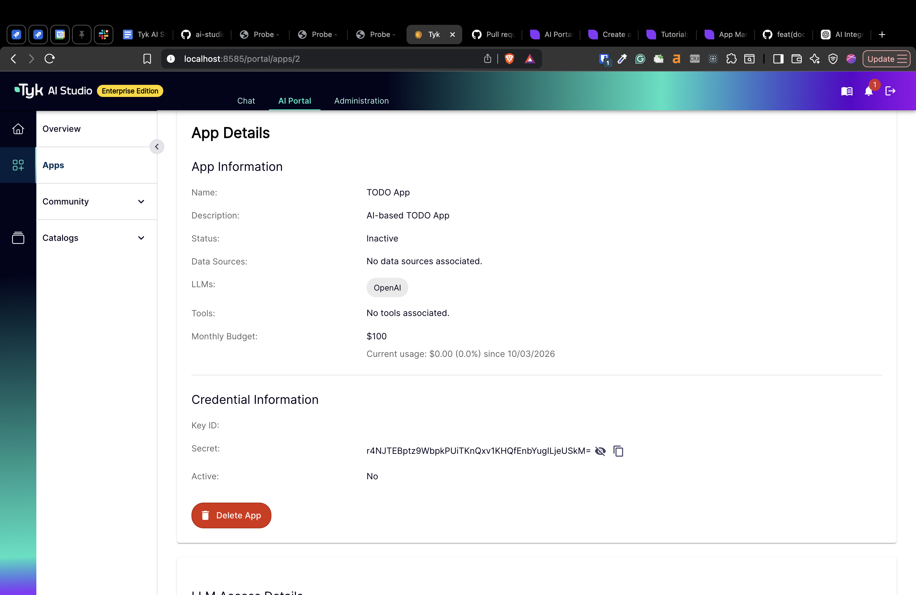 AI Portal View App Credentials