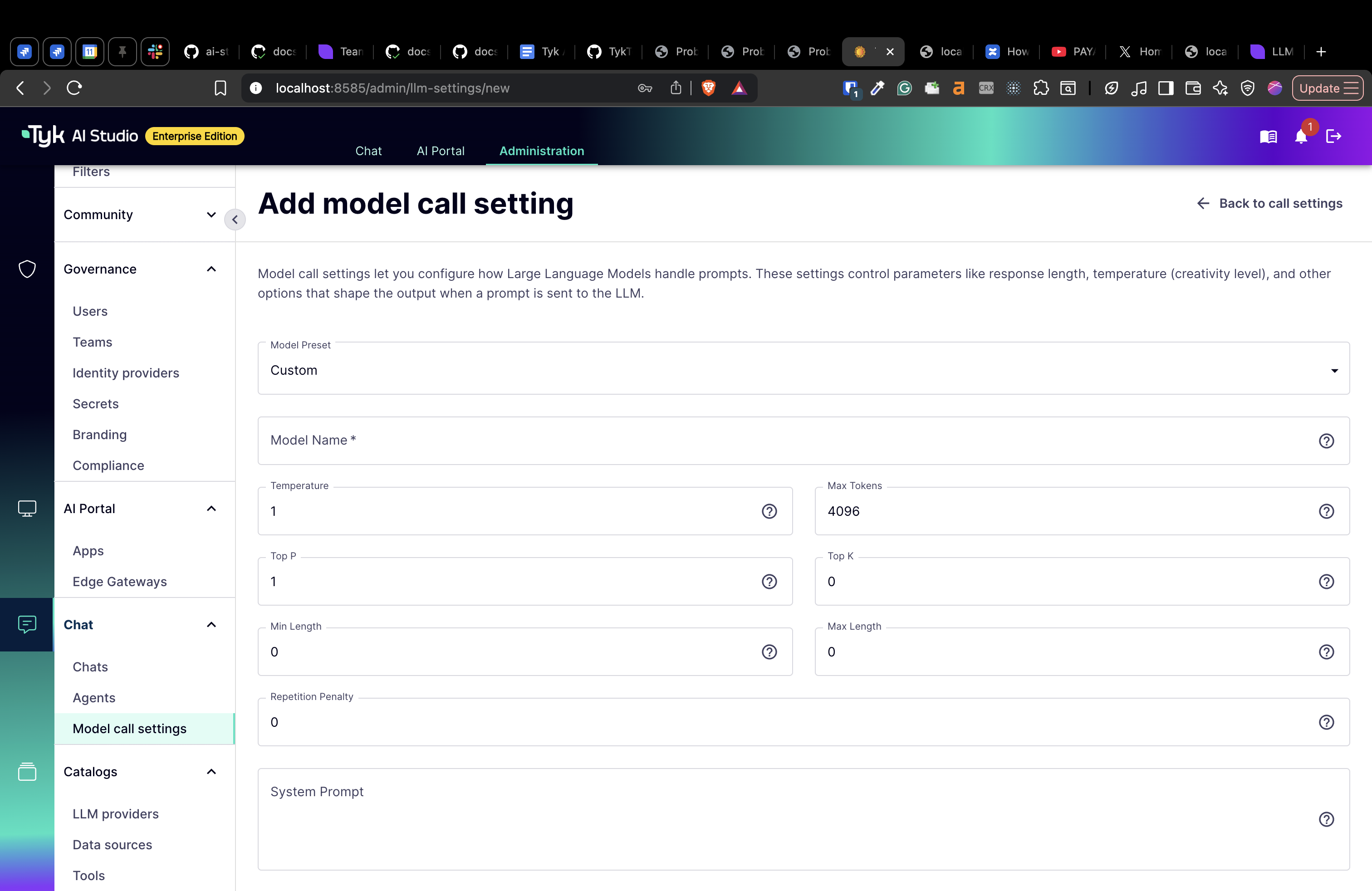 Create LLM Call Settings UI