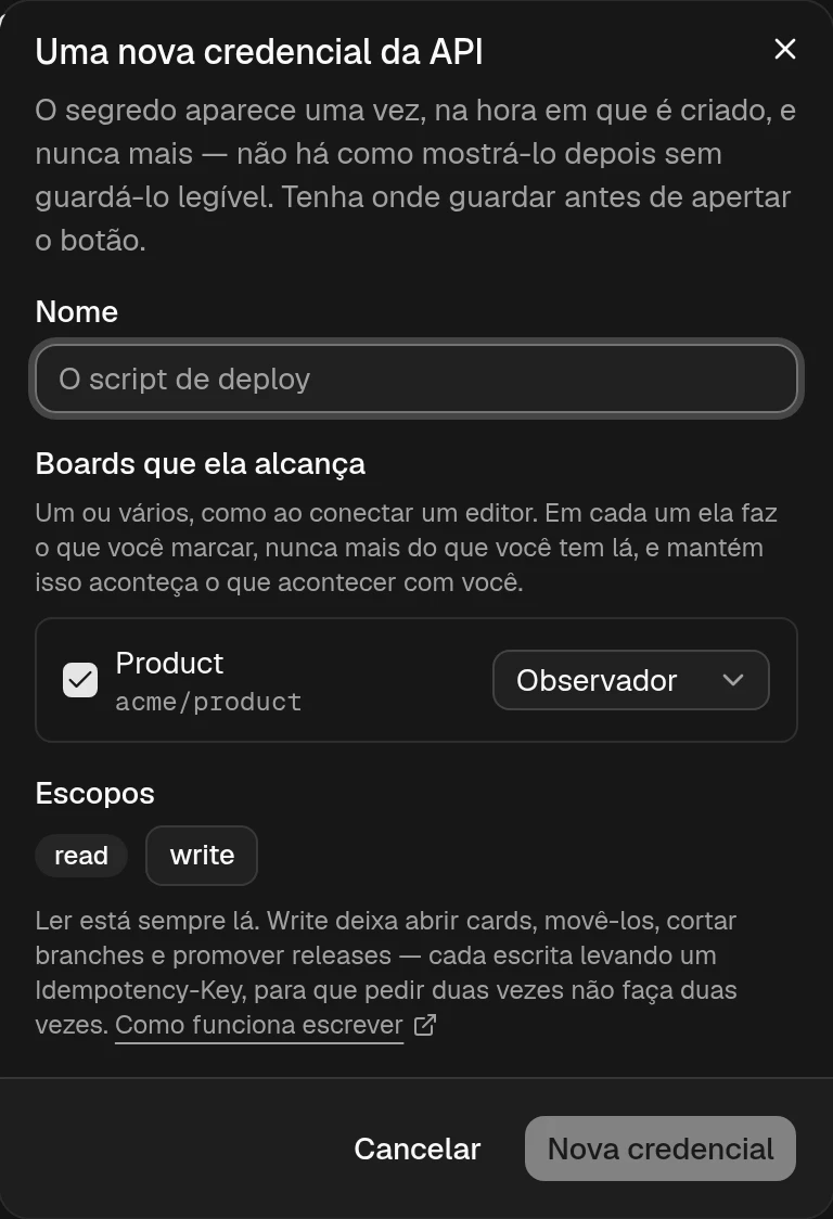 Criando uma credencial da API do Tylon