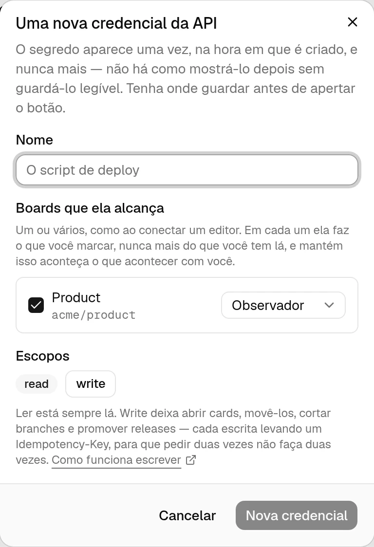 Criando uma credencial da API do Tylon